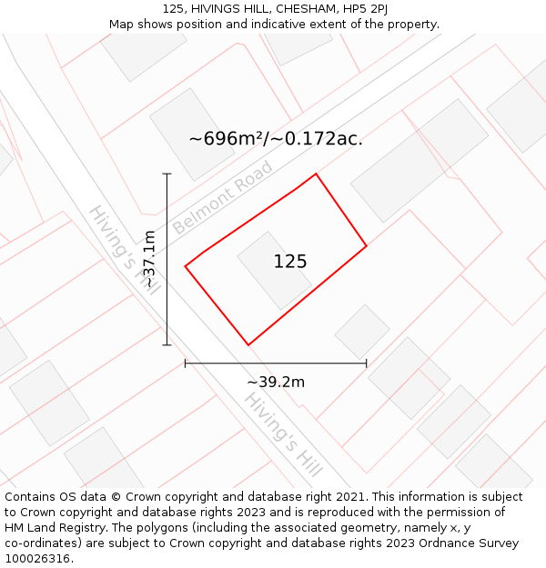 125, HIVINGS HILL, CHESHAM, HP5 2PJ: Plot and title map
