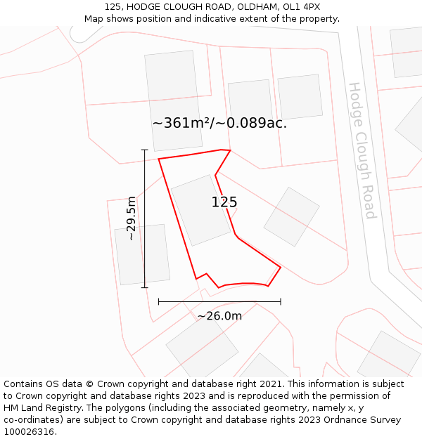 125, HODGE CLOUGH ROAD, OLDHAM, OL1 4PX: Plot and title map