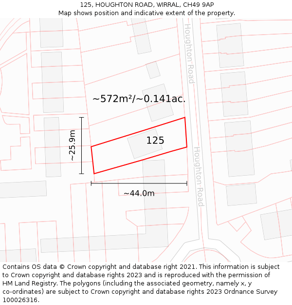 125, HOUGHTON ROAD, WIRRAL, CH49 9AP: Plot and title map