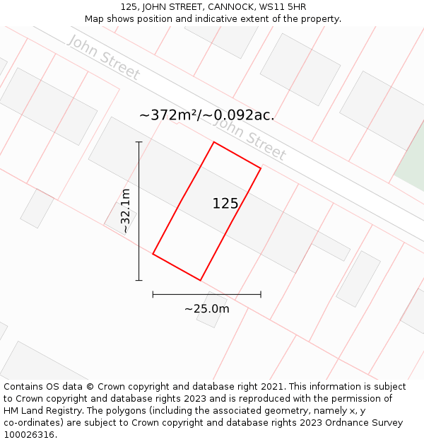 125, JOHN STREET, CANNOCK, WS11 5HR: Plot and title map