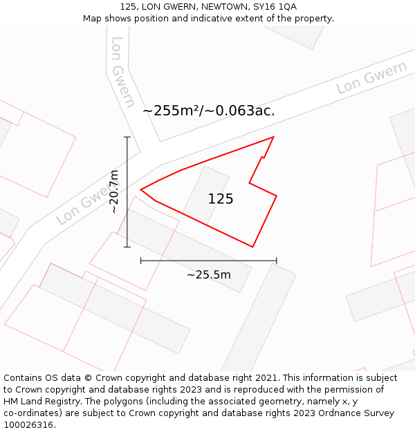 125, LON GWERN, NEWTOWN, SY16 1QA: Plot and title map