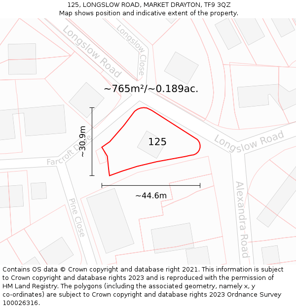 125, LONGSLOW ROAD, MARKET DRAYTON, TF9 3QZ: Plot and title map