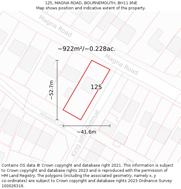 125, MAGNA ROAD, BOURNEMOUTH, BH11 9NE: Plot and title map