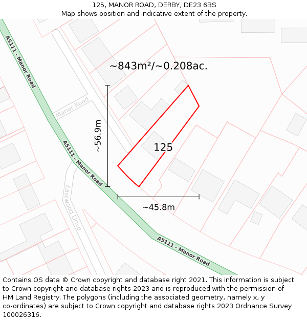 125, MANOR ROAD, DERBY, DE23 6BS: Plot and title map