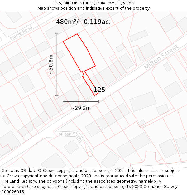 125, MILTON STREET, BRIXHAM, TQ5 0AS: Plot and title map