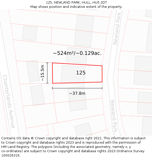 125, NEWLAND PARK, HULL, HU5 2DT: Plot and title map