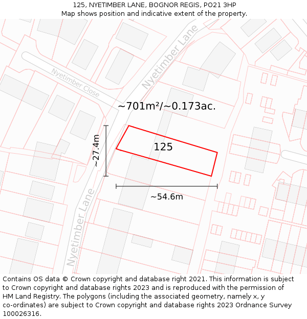 125, NYETIMBER LANE, BOGNOR REGIS, PO21 3HP: Plot and title map