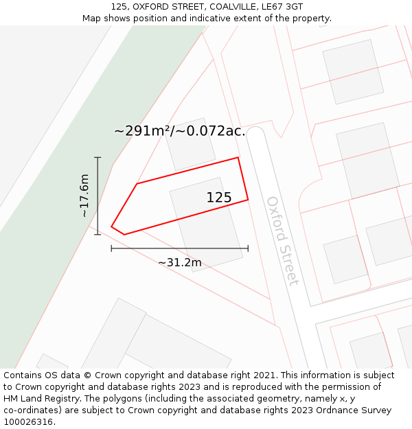 125, OXFORD STREET, COALVILLE, LE67 3GT: Plot and title map