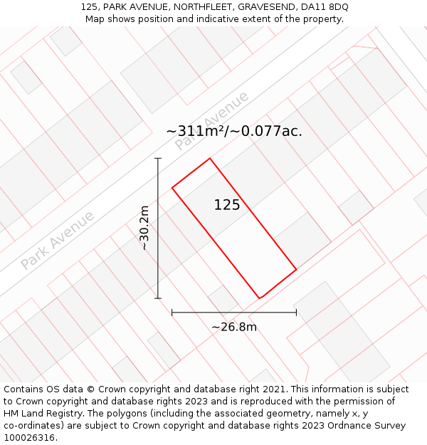 125, PARK AVENUE, NORTHFLEET, GRAVESEND, DA11 8DQ: Plot and title map