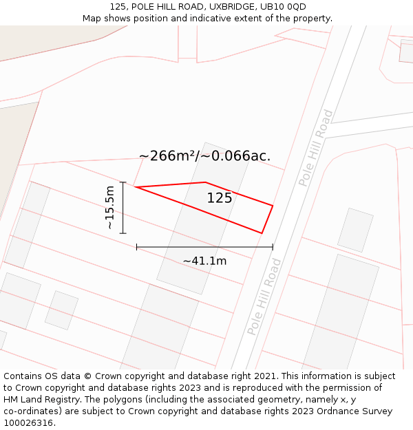 125, POLE HILL ROAD, UXBRIDGE, UB10 0QD: Plot and title map