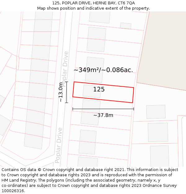 125, POPLAR DRIVE, HERNE BAY, CT6 7QA: Plot and title map