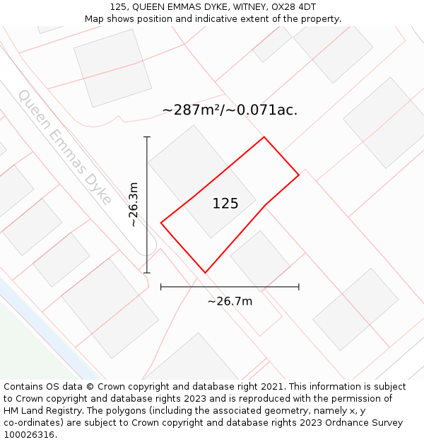 125, QUEEN EMMAS DYKE, WITNEY, OX28 4DT: Plot and title map