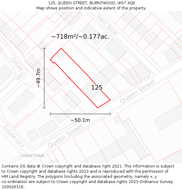 125, QUEEN STREET, BURNTWOOD, WS7 4QE: Plot and title map