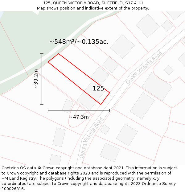 125, QUEEN VICTORIA ROAD, SHEFFIELD, S17 4HU: Plot and title map