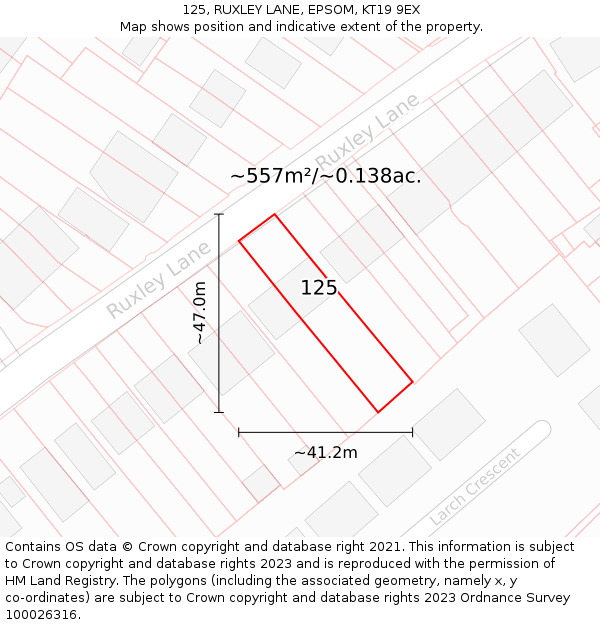 125, RUXLEY LANE, EPSOM, KT19 9EX: Plot and title map