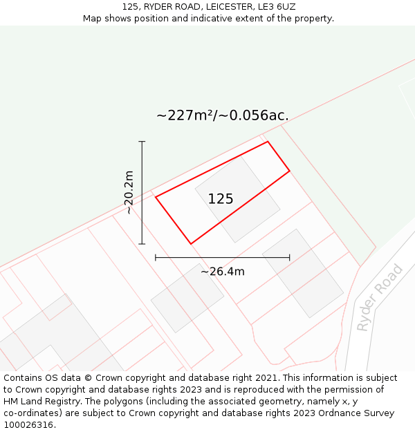 125, RYDER ROAD, LEICESTER, LE3 6UZ: Plot and title map