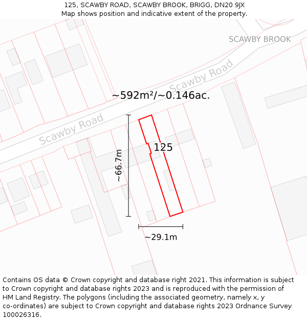 125, SCAWBY ROAD, SCAWBY BROOK, BRIGG, DN20 9JX: Plot and title map