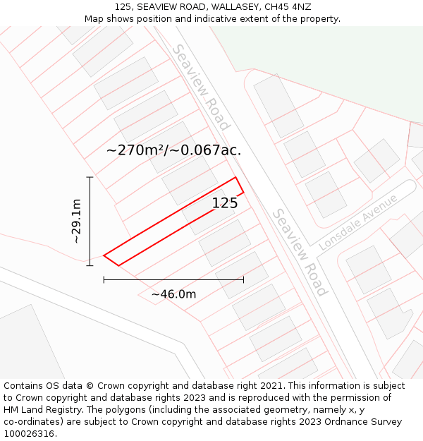 125, SEAVIEW ROAD, WALLASEY, CH45 4NZ: Plot and title map