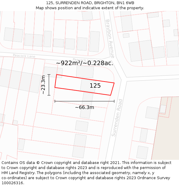 125, SURRENDEN ROAD, BRIGHTON, BN1 6WB: Plot and title map