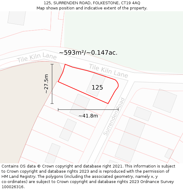 125, SURRENDEN ROAD, FOLKESTONE, CT19 4AQ: Plot and title map
