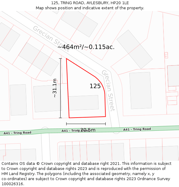 125, TRING ROAD, AYLESBURY, HP20 1LE: Plot and title map