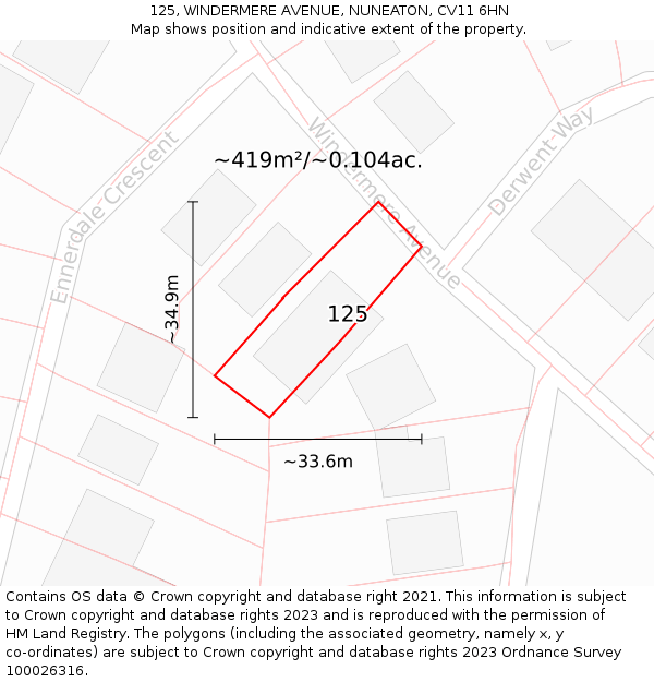 125, WINDERMERE AVENUE, NUNEATON, CV11 6HN: Plot and title map