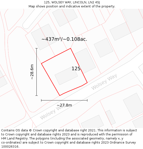 125, WOLSEY WAY, LINCOLN, LN2 4SJ: Plot and title map