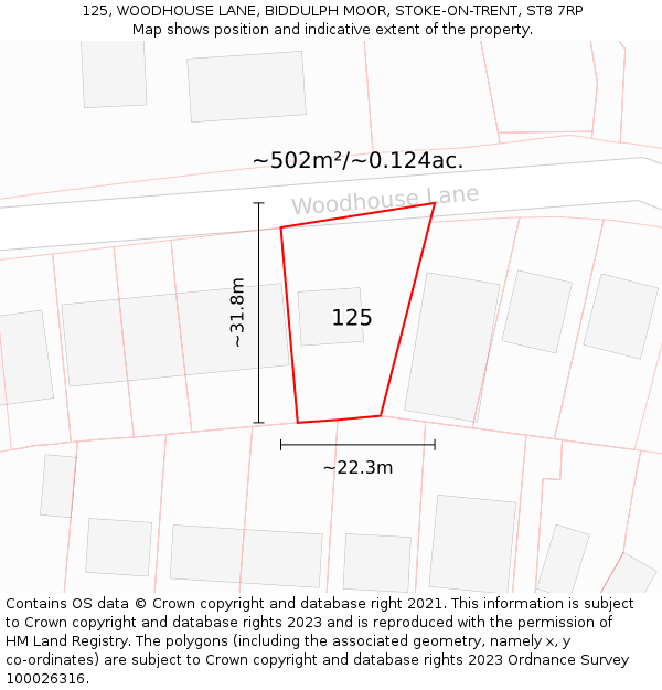 125, WOODHOUSE LANE, BIDDULPH MOOR, STOKE-ON-TRENT, ST8 7RP: Plot and title map