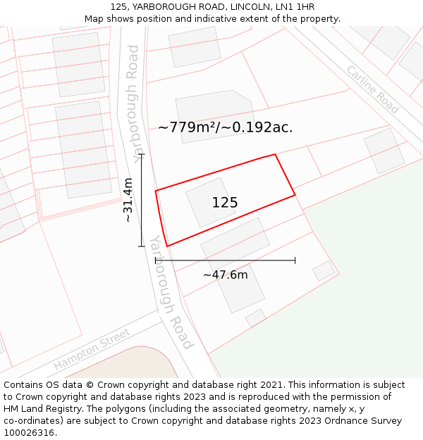 125, YARBOROUGH ROAD, LINCOLN, LN1 1HR: Plot and title map