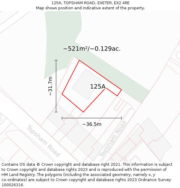 125A, TOPSHAM ROAD, EXETER, EX2 4RE: Plot and title map