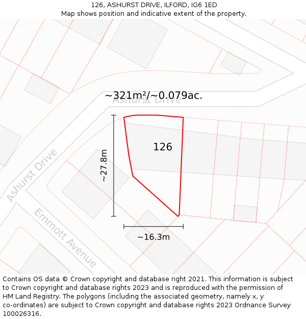 126, ASHURST DRIVE, ILFORD, IG6 1ED: Plot and title map