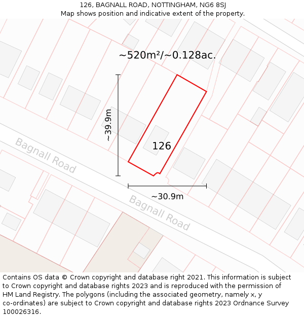 126, BAGNALL ROAD, NOTTINGHAM, NG6 8SJ: Plot and title map