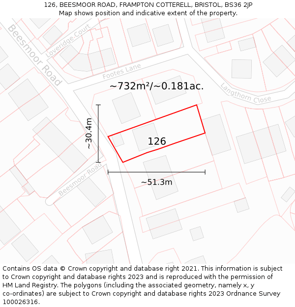 126, BEESMOOR ROAD, FRAMPTON COTTERELL, BRISTOL, BS36 2JP: Plot and title map