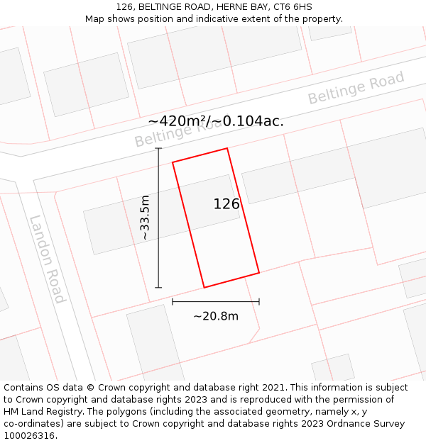 126, BELTINGE ROAD, HERNE BAY, CT6 6HS: Plot and title map