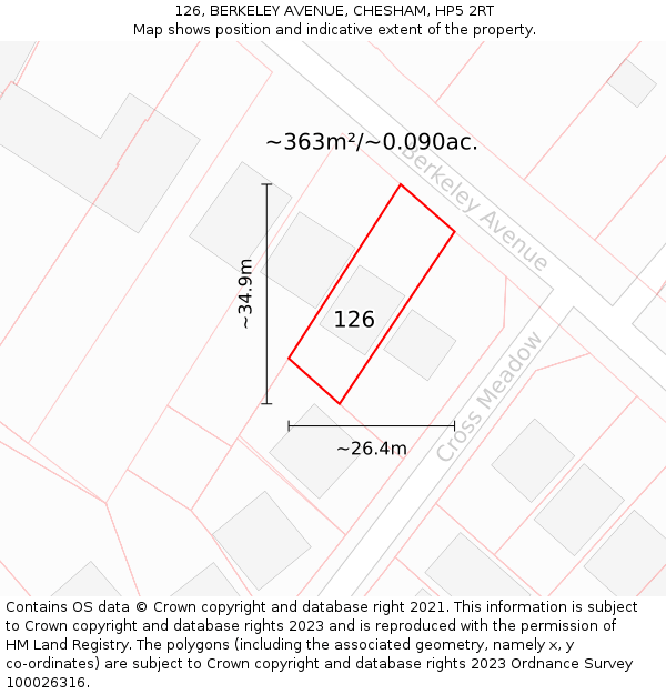 126, BERKELEY AVENUE, CHESHAM, HP5 2RT: Plot and title map