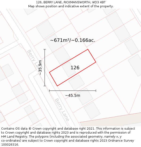 126, BERRY LANE, RICKMANSWORTH, WD3 4BT: Plot and title map