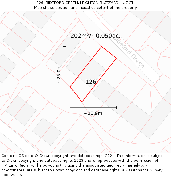 126, BIDEFORD GREEN, LEIGHTON BUZZARD, LU7 2TL: Plot and title map