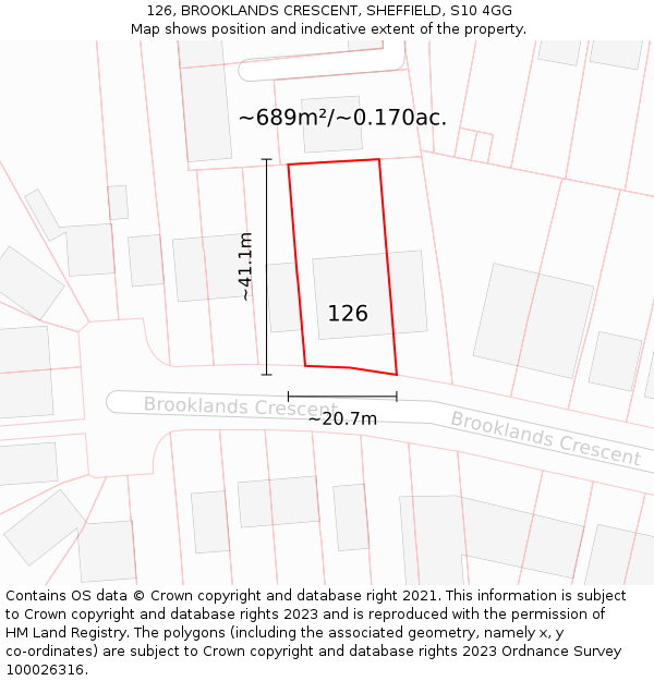 126, BROOKLANDS CRESCENT, SHEFFIELD, S10 4GG: Plot and title map