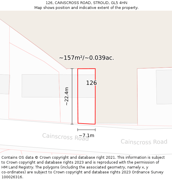 126, CAINSCROSS ROAD, STROUD, GL5 4HN: Plot and title map