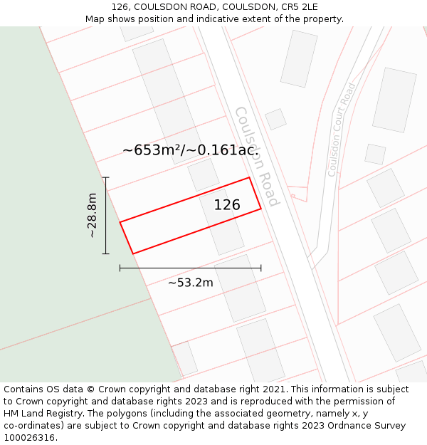 126, COULSDON ROAD, COULSDON, CR5 2LE: Plot and title map