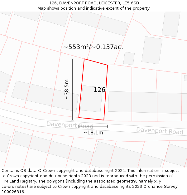 126, DAVENPORT ROAD, LEICESTER, LE5 6SB: Plot and title map