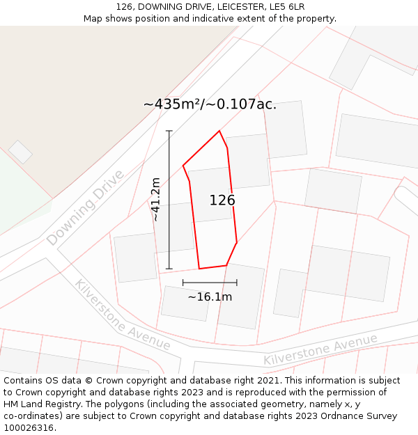 126, DOWNING DRIVE, LEICESTER, LE5 6LR: Plot and title map