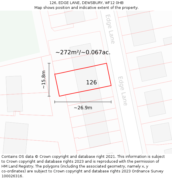 126, EDGE LANE, DEWSBURY, WF12 0HB: Plot and title map