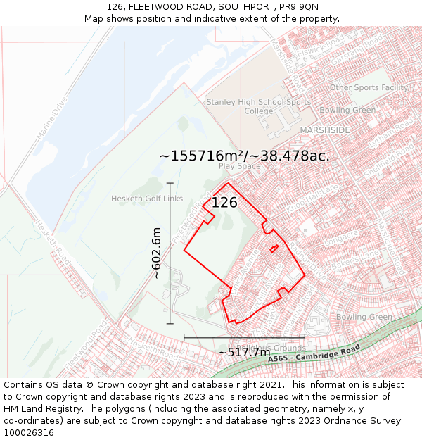 126, FLEETWOOD ROAD, SOUTHPORT, PR9 9QN: Plot and title map