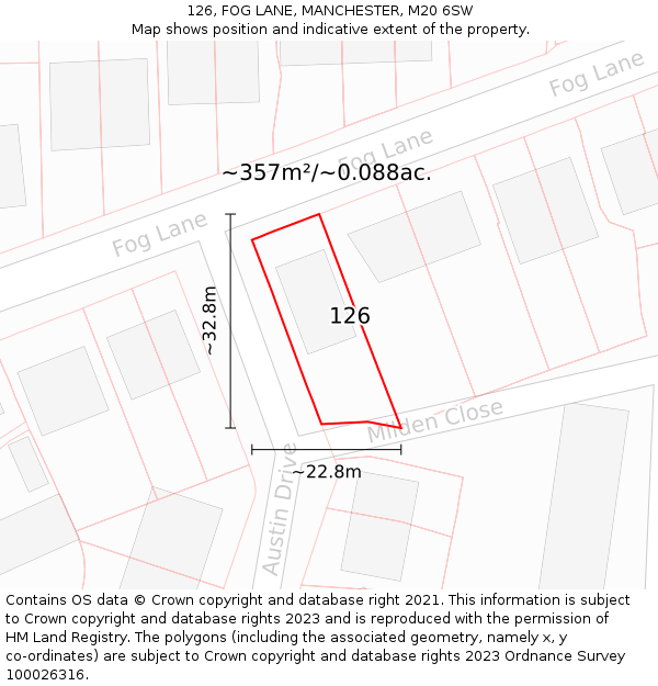 126, FOG LANE, MANCHESTER, M20 6SW: Plot and title map