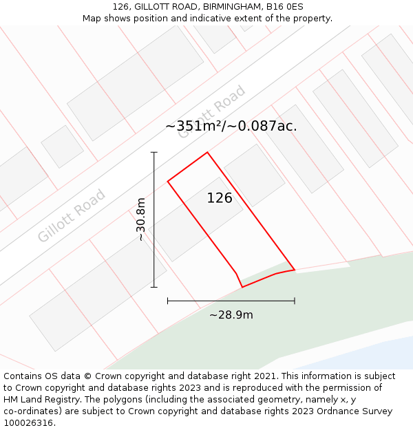 126, GILLOTT ROAD, BIRMINGHAM, B16 0ES: Plot and title map