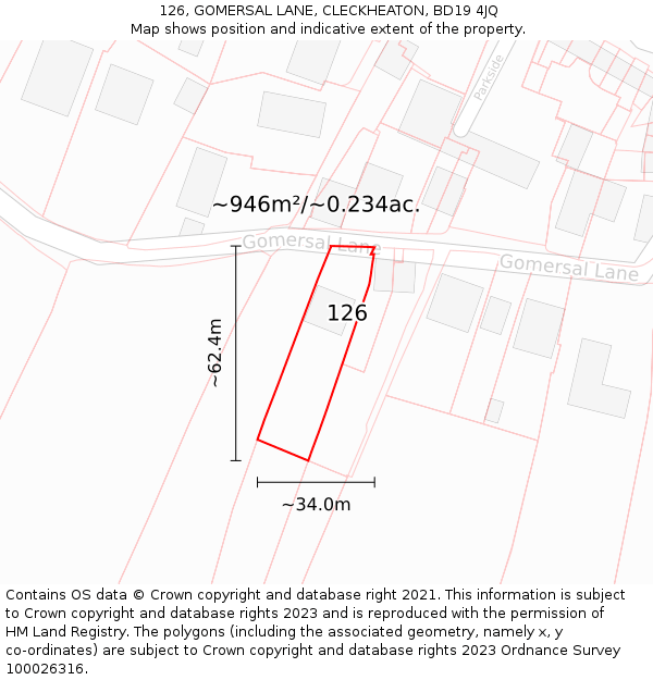 126, GOMERSAL LANE, CLECKHEATON, BD19 4JQ: Plot and title map