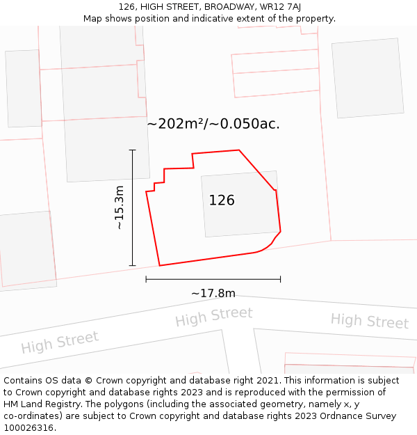 126, HIGH STREET, BROADWAY, WR12 7AJ: Plot and title map