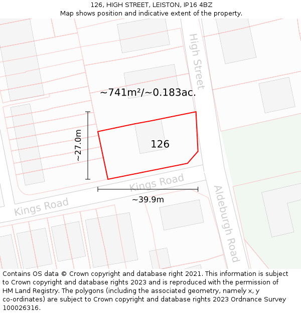 126, HIGH STREET, LEISTON, IP16 4BZ: Plot and title map