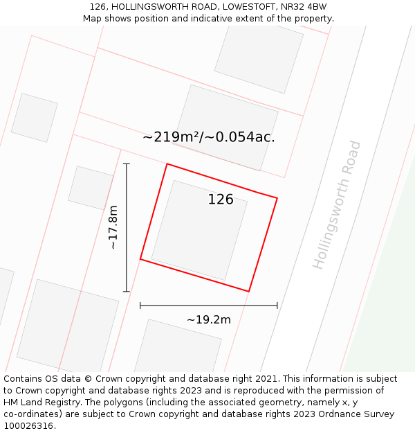 126, HOLLINGSWORTH ROAD, LOWESTOFT, NR32 4BW: Plot and title map